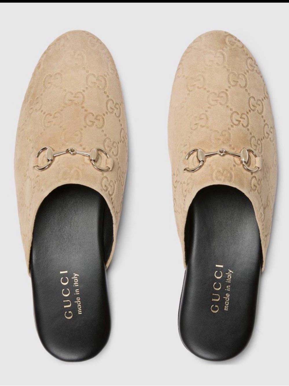 Gucci GG Suede Horsebit Mules Beige Size 37.5 New Never Worn